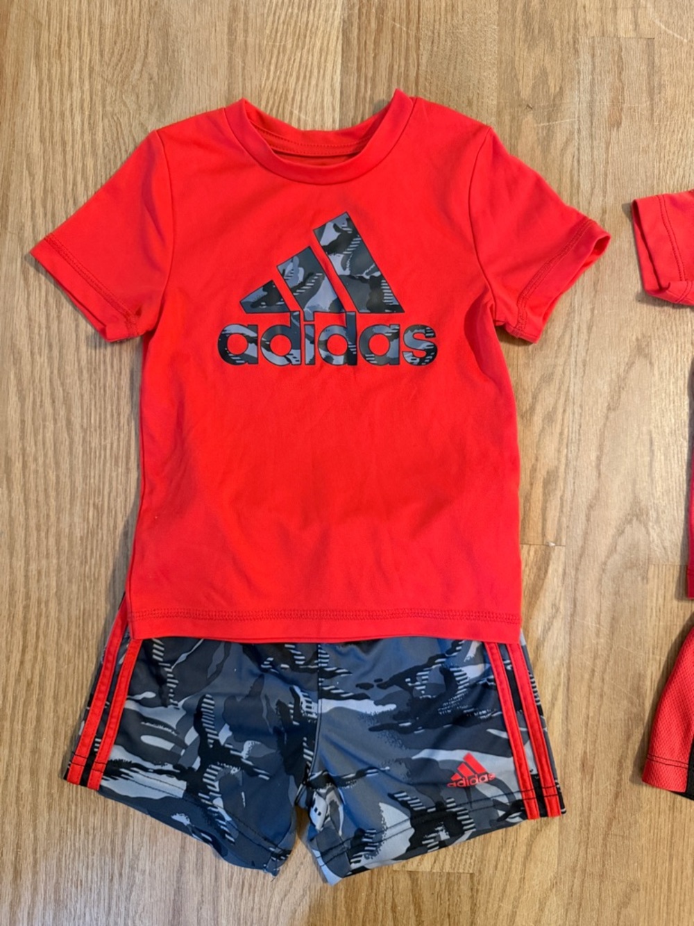 Adidas Red Logo Tee with Camo Accent